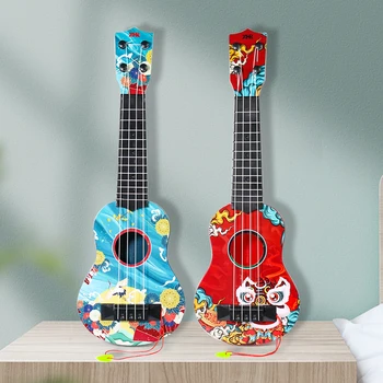 Plástico Mini Cavaquinho Guitarra De 4 Cordas Ukulele Bass Dom Crianças Brinquedos Instrumentos Musicais para as Crianças Iniciantes de Educação infantil