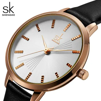 Shengke Mulheres Relógios de Moda pulseira de Couro Relógio de Senhoras Marca de Luxo de Diamante, Quartzo, Ouro, Relógios de Pulso Presentes para a Esposa Amante