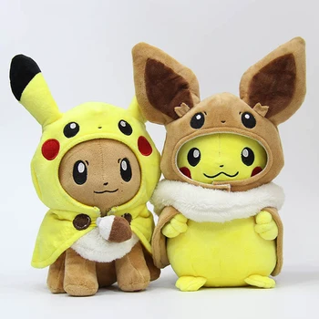 1pcs 30cm TAKARA TOMY Pokemon Cosplay de Pikachu Eevee Brinquedos de Pelúcia Macio Recheado de Brinquedos de Pelúcia Presentes para as Crianças