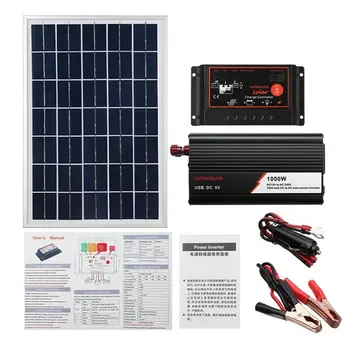 1000W Sistema de Painel Solar o Painel Solar 60A Controlador de Carga Solar, Inversor Kit Completo de Geração de Energia Solar Painel de Mala
