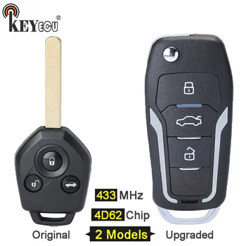 KEYECU 433MHz 4D62 Chip Origianl/ Atualizado Flip Dobrável 3 Botão Remoto chaveiro chave para Subaru Forester 2008 2009 2010 2011 2012