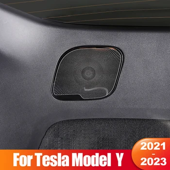 Para O Tesla Model Y 2021 2022 2023 Traseira Do Carro Do Tronco De Áudio Alto-Falante Tampa Da Guarnição Altifalante Tweeter Adesivo Aço Inoxidável Acessórios