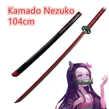 1:1 Kimetsu não Yaiba Espada Arma Demon Slayer Kamado Nezuko Cosplay Espada Anime Ninja Faca de brinquedo de madeira 104cm