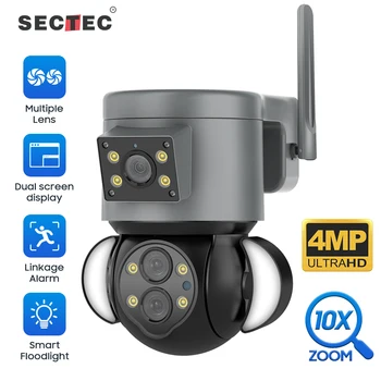SECTEC 4M 10X Floodlight Câmara Linkag Alarme Dual Channel Câmera PTZ Cor Noite de Rastreamento de Movimento