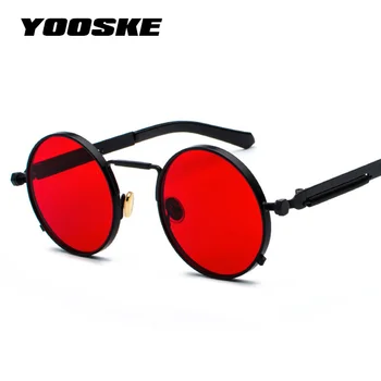 YOOSKE Retro Steampunk Óculos de sol dos Homens Rodada Designer de Metal Steam Punk Gótico Óculos de sol das Mulheres UV400 Escudos Óculos Vintage