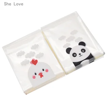 Chzimade 100pcs Panda Filhotes de Plástico Auto-adesivo Cookie Sacos Transparentes Presente de Casamento Doces Saco de Biscoitos de Natal de Embalagem