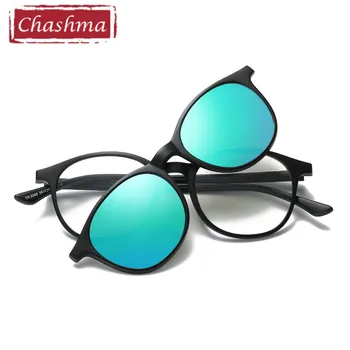 Chashma Marca Polarizada Clipes TR 90 Óculos de Qualidade Óptica Mopia Armação de Óculos Feminino Rodada Óculos de Homens, Óculos de sol