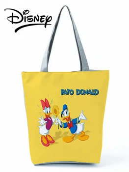 Disney Pato Donald Bolsas de Alta Capacidade Bolsa de Ombro Eco Reutilizáveis Amarelo Saco de Compras de desenhos animados Praia Tote Menina Mulher Presente