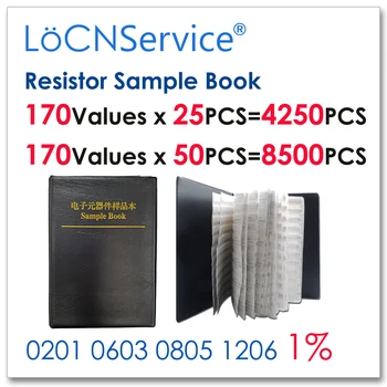 LoCNService Resistor Exemplo de Livro 0201 0402 0603 0805 1206 1% F 0R-10M 170Values x 50PCS=8500pcs Engenheiro Estudante Teste de Resistência