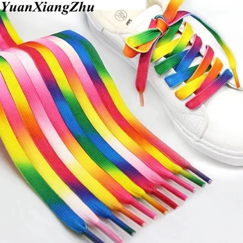 1 Par de Cadarços Coloridos arco-íris Gradiente de Impressão Plana cordões de sapatos de Cor Cromática Tênis Atacador 80 CM/100CM/120CM BC-1