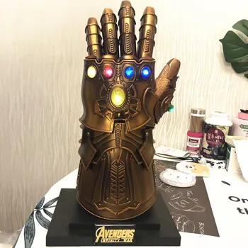 [Metal feito] Marvel herói escala de 1:1 Wearable full metal Thanos Infinity Gauntlet Luvas com Luz LED incluem suporte cosplay de brinquedo