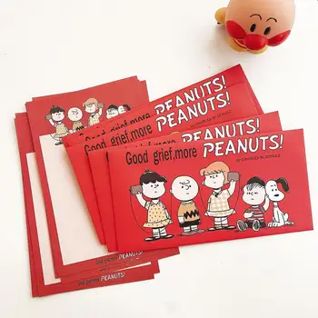 5Pcs Kawaii Snoopy Vermelho Feliz Ano Novo Série a Impressão de Envelopes de Papel de Carta Conjunto de Anime Cartoon Brinquedo para as Meninas Presentes de Aniversário