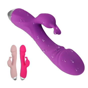 Carregamento USB Coelho Vibradores Vagina Ponto G Clítoris Mamilo Dupla Estimulador Massageador Vibrador de Brinquedos Sexuais Para Mulheres Adultos Masturbadores