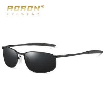AORON Mens Óculos Polarizados para esportes retângulo Espelho homens Óculos de sol Armação de Liga de UV400 Óculos de Sol Óculos