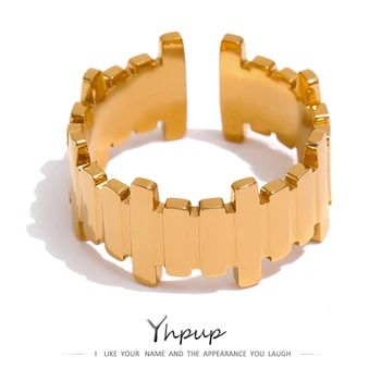 Yhpup 316L de Aço Inoxidável, Irregular a Abertura de Anel Minimalista de Metal Dourado Geométricas Anel de Dedo para as Mulheres Anillos Mujer Presente