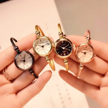 Moda De Luxo Pulseira De Ouro, Pulseira De Mulheres Relógios De Aço Inoxidável Retro Senhoras Quartzo Relógio De Pulso Ulzzang Marca De Relógio Pequeno
