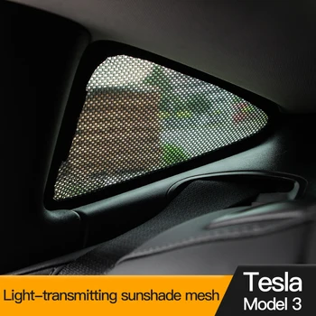 KEKT 2PC Janela Traseira do Carro pára-Sol Net Pequeno Triângulo Sombreado Esteiras de Luz de Bloqueio Almofadas Protetor de Tesla Model 3 Y Auto Acessórios