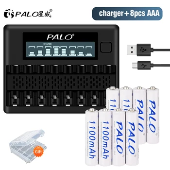 PALO AAA pilhas recarregáveis AAA, 1,2 V 3A bateria aaa 1100mAh com 8slots Inteligente Rápido carregador de Bateria para 1,2 V AA/AAA bateria