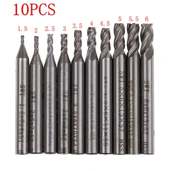10Pcs/lot Aço de Alta Velocidade de 1,5-6 mm HSS Haste Reta De 4 de Combustão Moinho de Extremidade do Cortador CNC Broca de Conjuntos de ferramentas
