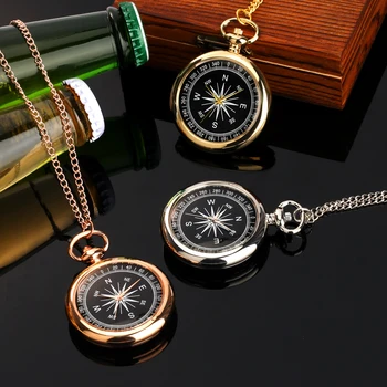 Face aberta Bússola Padrão Decorativo de Discagem Quartzo Relógio de Bolso Steampunk Vintage Colar Pingente Relógios de Bolso para Homens Mulheres