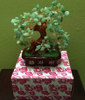 Feng Shui GRANDE VERDE JADE ROCHA CRISTAIS da Sorte Árvore de Dinheiro NO CAIXA-de-ROSA