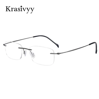 Krasivyy em Titânio Puro, óculos sem aro Moldura Homens Ultraleve Óptico Prescrição de Óculos, e Mulheres sem parafusos Miopia Óculos