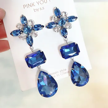 MWSONYA coreano Moda Azul Brincos de Cristal para Mulheres Prata 925 Agulha Geométricas Elegante Pendientes Jóia do Partido Presentes