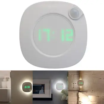 LED do Sensor de Movimento Noite do DIODO emissor de Luz do Sensor de Movimento da Luz da Noite do Tempo de Exibição Digital Relógio Quarto de Banho Lâmpada