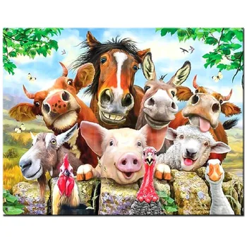 vaca, cavalo, porco, burro, animais 3d diy Diamante Pintura Completa Quadrado redondo broca bordado de venda,quinta Decorações YG1689