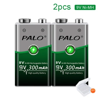 PALO 2Pcs 300mah 9V NI-MH bateria recarregável 9V 6F22 Baterias Para Microfone sem fio brinquedo Multímetro