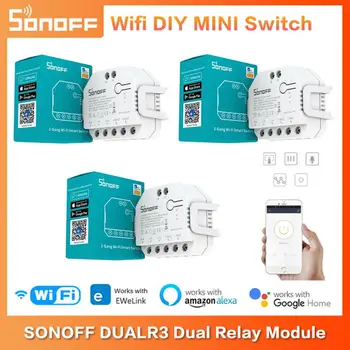 SONOFF DUALR3/R3 Lite MINI wi-Fi Smart Switch 2 Gangue Dupla Módulo de Relé de Medição de Energia Através de eWeLink Controle Alexa Inicial do Google