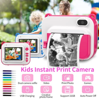 Crianças de Vídeo, Câmera de Foto WithThermal Impressão de Crianças Instantâneas de Impressão Câmera de Vídeo HD 1080P, Câmera fotográfica de Brinquedo Para Presentes de Aniversário