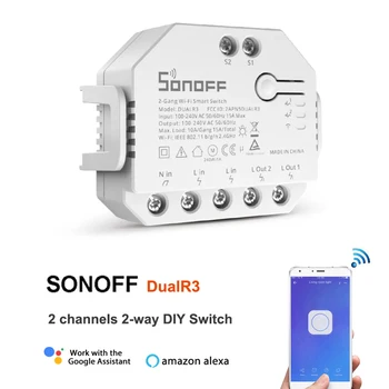 SONOFF DUPLA R3 DualR3 wi-Fi DIY Switch 2-Forma de Controle do Poder de Medição de 2 Gangue da Cortina de Luz de Alternar o Trabalho Com o Siri Alexa Inicial do Google