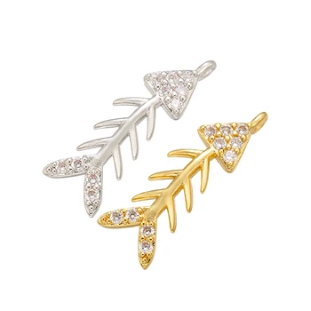 ZHUKOU 6x18mm latão ouro cor de osso de peixe pingente para mulheres colar brincos jóias acessórios modelo:VD559