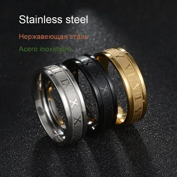 6mm largura Real, Anel de aço inoxidável mens romano de moda de anéis de homens de jóias de ouro preto cor de prata acessórios 2021