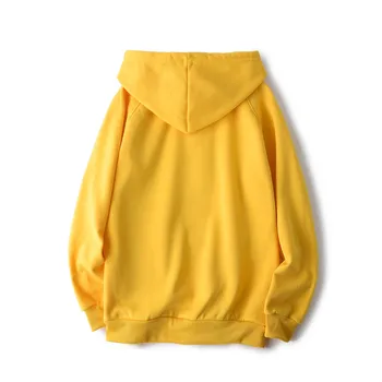 Simples, Amarelo Puro Harajuku Bolso Solto Hoodies Mulheres E Homens Camisolas Kawaii Anime Caixa De Impressão Outono Quente Casaco Pullover