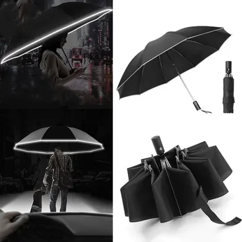 Guarda-chuva automático com Faixa Reflexiva Reversa do Diodo emissor de Luz Umbrella Academy 10 Costelas 3-dobramento de Guarda-chuva Invertido