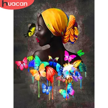 HUACAN Imagem Pelo Número de Mulher Africana Dom a desenhar No Canvas Borboleta Pintura Por Números Retrato de Decoração DIY Quadro