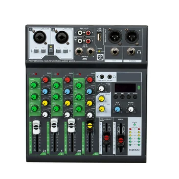 Mixer de gravação NS-6BT Mixer de Áudio de 4 Canais USB Placa de Som Interface de Console de Alimentação Fantasma de 48V para Home Studio Live Vapor