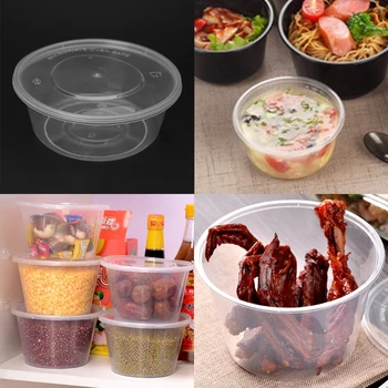 10Pcs de Plástico Descartável Almoço Sopa Tigela de Comida Recipiente Redondo Caixa Com Tampas Novas Almoço Fruto de Embalagem de Alimentos, Caixa de Almoço
