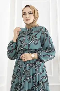 Mulheres Estampados Plissado Hijab Vestido De Ramadã Abaya Turquia Muçulmana Roupas 2022 Verão Blusa E Calça Comprida Camisa De Manga Com Cinto Grande