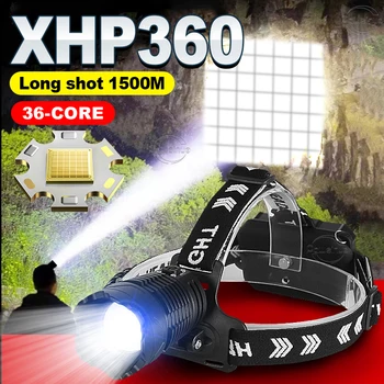 Super XHP360 Poderoso Farol de LED Recarregável USB Cabeça de Lâmpadas de Alta Potência Cabeça Lanterna XHP199 Farol 18650 Lanterna de Campismo
