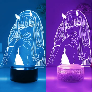 Anime Querida No Franxx 3D da Noite do Diodo emissor de Luz Mangá Figura Zero Dois Quarto Acrílico Remoto Lâmpada de Mesa de Decoração Para Criança Ilusão de Presente