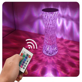 LED de Cristal da Lâmpada de Mesa Rosa de Luz Projecto 3/16 Cores Toque Ajustável Romântico Diamante clima Leve Toque USB Luz da Noite