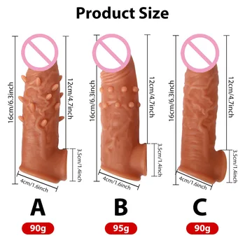 3 Tipos de Pênis Realístico Manga Reutilizáveis Preservativo da Ampliação do Pénis de Manga Anéis penianos retardar a Ejaculação Brinquedos Sexuais para os Homens, Casais