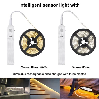 Luz de Tira do DIODO emissor de Sensor de Movimento Super Brilhante Lâmpada Recarregável Flexível, Auto-adesivas de Iluminação Fita de Luz Quente 1M