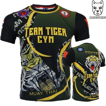 Homens MMA Tigre T-shirt de Jiu Jitsu Jiu-jitsu T-Shirt de Manga Longa de Fitness, Muay Thai, Boxe Esporte Camisola de Mma Rashguard de Boxe Jersey