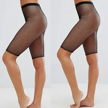 Mulheres Sexy Desportivo Arrastão De Malha Calças Capris Ver Através De Legging Shorts Calças De Biquíni Cobrir