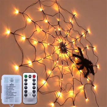 Controle remoto teia de Aranha de Seqüência de caracteres de Luz 8Modes Halloween Black Spider Net Malha de Luzes Para Festa em Casa a Decoração de Halloween Garland
