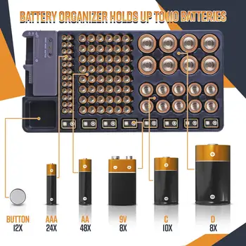 FFYY-Bateria de Armazenamento Organizador Titular com Testador de Bateria Caddy Rack Caso a Caixa de Titulares, Incluindo o Verificador de Bateria AAA AA C